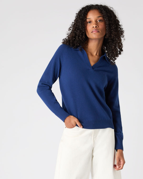 N.Peal Women's Cashmere Polo Shirt French Blue