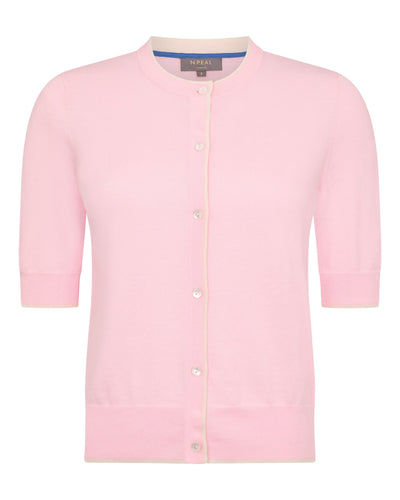 N.Peal Women's Cotton Cashmere Short Sleeve Cardigan Spring Pink