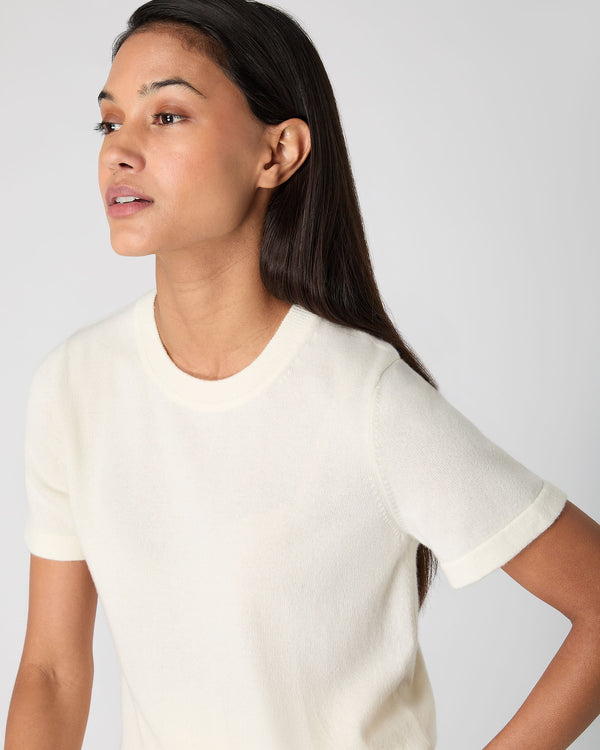 N.Peal Women's Lottie Cashmere T-Shirt New Ivory White