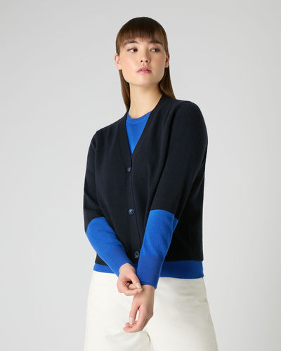 N.Peal Women's V Neck Relaxed Cashmere Cardigan Navy Blue