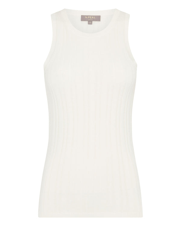 N.Peal Women's Cotton Cashmere Silk Tank Top New Ivory White