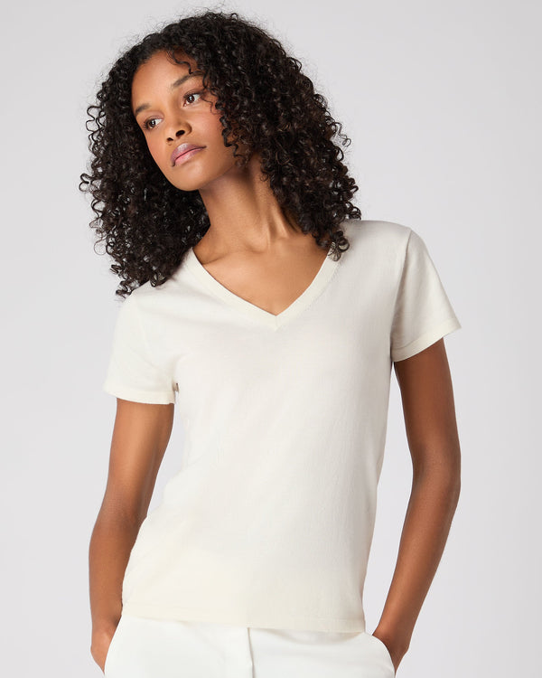 Women's Cotton Cashmere Silk T-Shirt New Ivory White