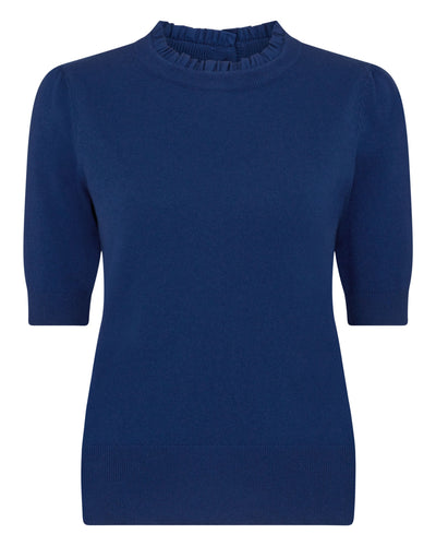 N.Peal Women's Ruffle Trim Cashmere T-Shirt French Blue