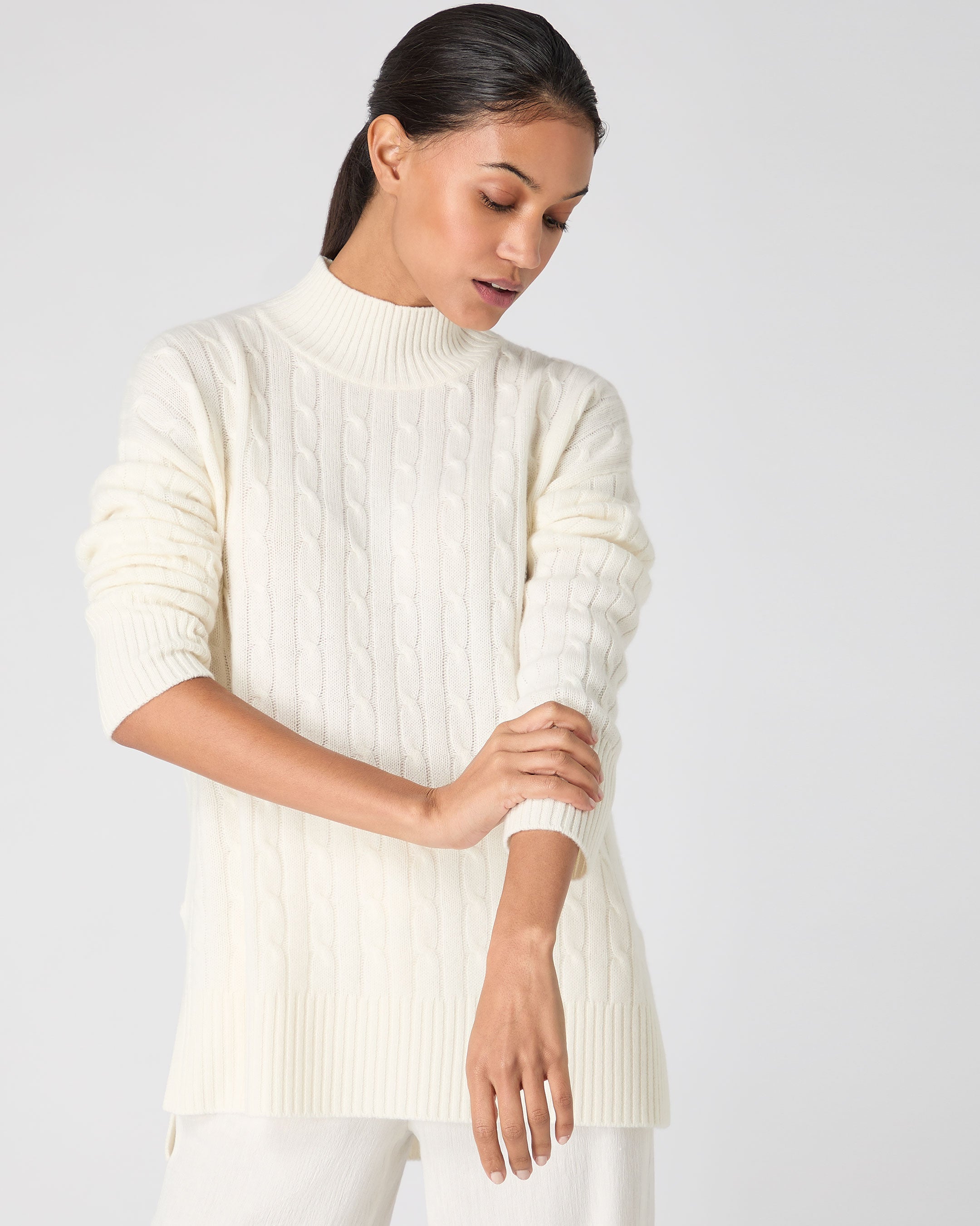 N.Peal cable-knit organic cashmere coat - Neutrals