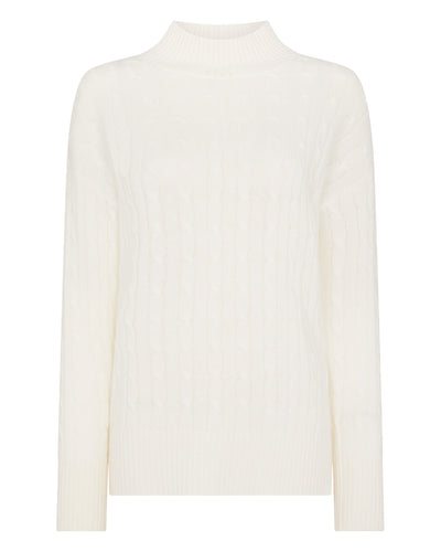 N.Peal Women's Esme Cable Mock Neck Cashmere Jumper New Ivory White