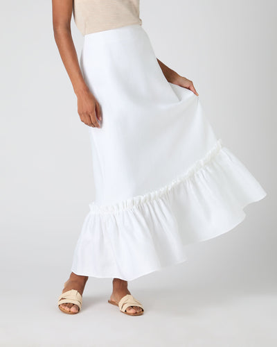 N.Peal Women's Sofia Ruffle Linen Skirt White