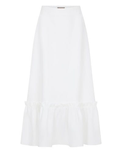 N.Peal Women's Sofia Ruffle Linen Skirt White