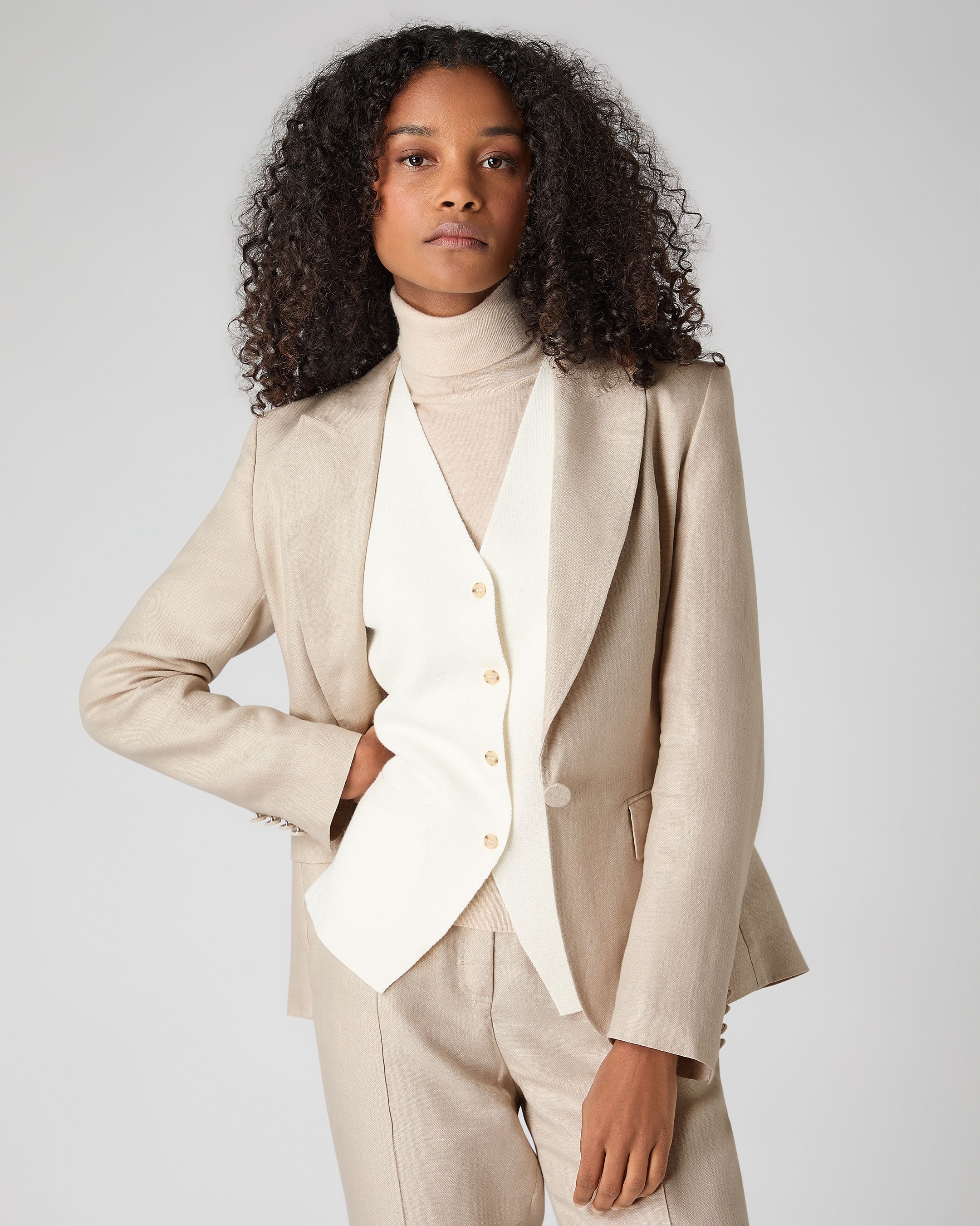 Women's Linen Jacket Oat Brown | N.Peal