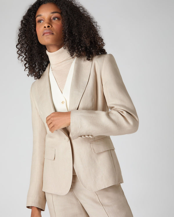 N.Peal Women's Chloe Linen Jacket Oat Brown