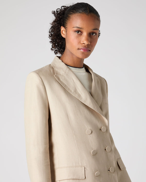 N.Peal Women's Ava Double Breasted Linen Jacket Oat Brown