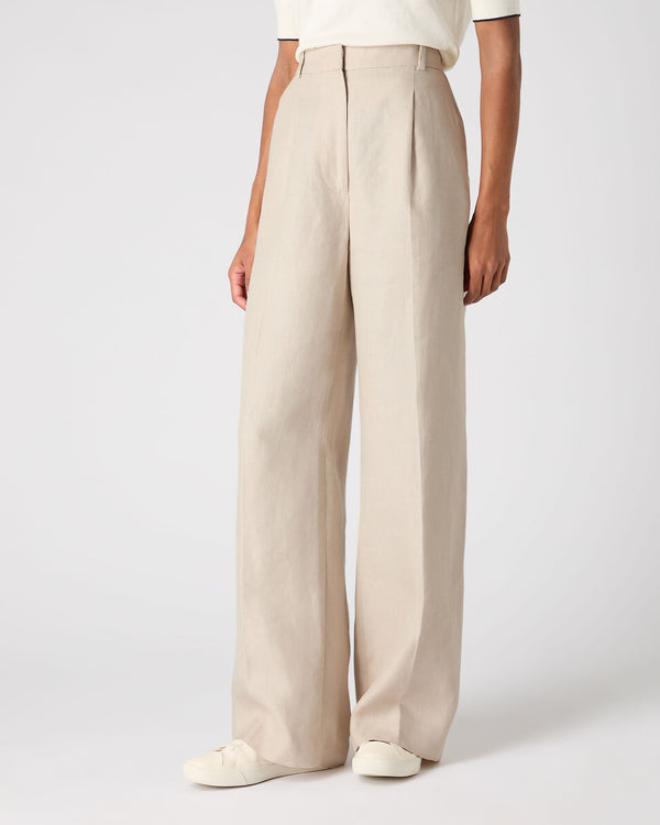 N.Peal Women's Florence Linen Trouser Oat Brown