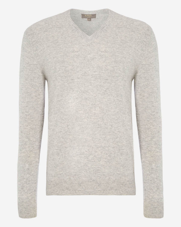 N.Peal Men's The Burlington V Neck Cashmere Sweater Fumo Grey