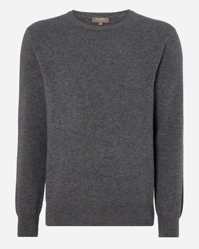 N.Peal Men's The Oxford Round Neck Cashmere Sweater Elephant Grey