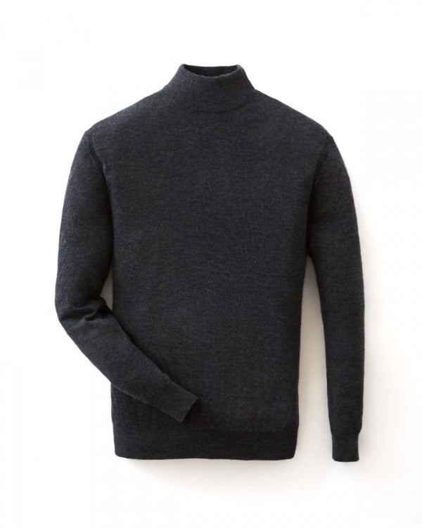 N.Peal 007 Fine Gauge Cashmere Mock Turtle Neck Jumper Dark Charcoal Grey