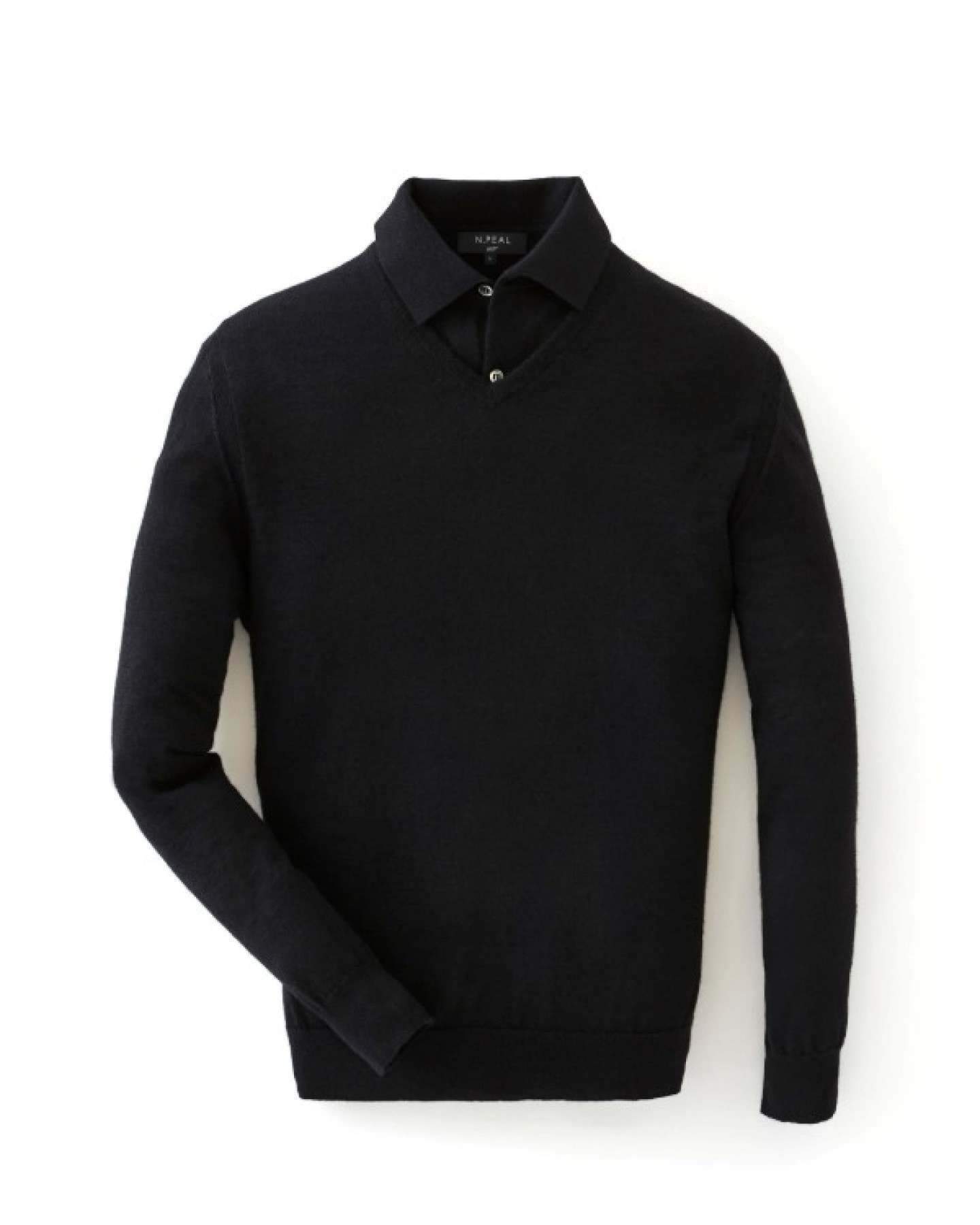 007 Fine Gauge Cashmere Polo T shirt Black N.Peal