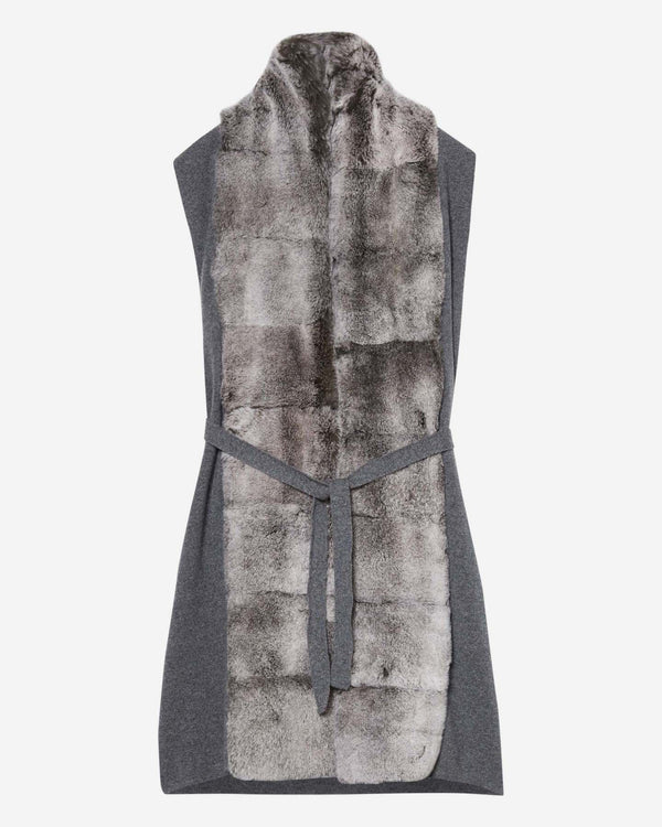 N.Peal Women's Long Fur Placket Milano Gilet Elephant Grey